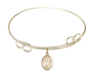 7 1/2 inch Round Double Loop Hamilton Gold Bangle Bracelet with a 14kt Gold Filled Saint Thomas More charm. Engraved Catholic Saint Jewelry