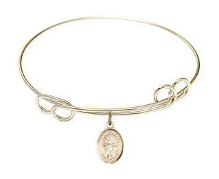 7 1/2 inch Round Double Loop Hamilton Gold Bangle Bracelet with a 14kt Gold Filled Saint Zachary charm. Engraved Catholic Saint Jewelry