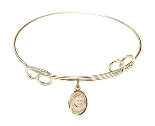 7 1/2 inch Round Double Loop Hamilton Gold Bangle Bracelet with a 14kt Gold Filled Saint Vincent de Paul charm. Engraved Catholic Saint Jewelry