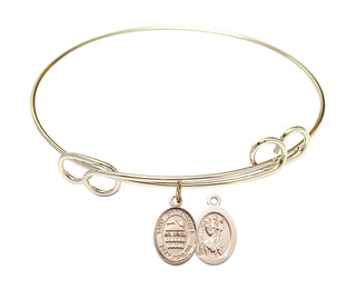 7 1/2 inch Round Double Loop Hamilton Gold Bangle Bracelet with a 14kt Gold Filled Saint Christopher/Swimming charm.