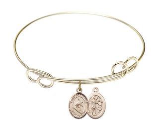 7 1/2 inch Round Double Loop Hamilton Gold Bangle Bracelet with a 14kt Gold Filled Saint Sebastian/Surfing charm.