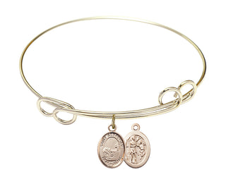 7 1/2 inch Round Double Loop Hamilton Gold Bangle Bracelet with a 14kt Gold Filled Saint Sebastian / Fishing charm.