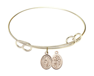7 1/2 inch Round Double Loop Hamilton Gold Bangle Bracelet with a 14kt Gold Filled Saint Sebastian / Archery charm.