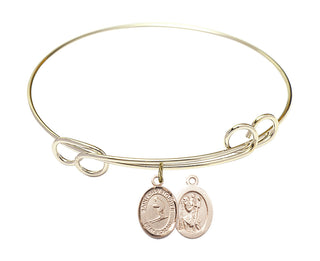 7 1/2 inch Round Double Loop Hamilton Gold Bangle Bracelet with a 14kt Gold Filled Saint Christopher / Skiing charm.