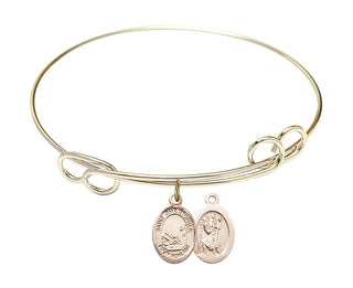 7 1/2 inch Round Double Loop Hamilton Gold Bangle Bracelet with a 14kt Gold Filled Saint Christopher / Fishing charm.