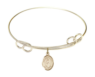 7 1/2 inch Round Double Loop Hamilton Gold Bangle Bracelet with a 14kt Gold Filled Our Lady of Fatima charm. Engraved Catholic Saint Jewelry
