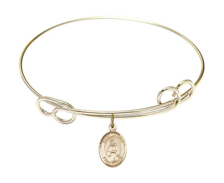 7 1/2 inch Round Double Loop Hamilton Gold Bangle Bracelet with a 14kt Gold Filled Saint Lillian charm. Engraved Catholic Saint Jewelry