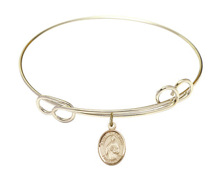 7 1/2 inch Round Double Loop Hamilton Gold Bangle Bracelet with a 14kt Gold Filled Saint Placidus charm. Engraved Catholic Saint Jewelry