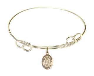 7 1/2 inch Round Double Loop Hamilton Gold Bangle Bracelet with a 14kt Gold Filled Our Lady of Knock charm. Engraved Catholic Saint Jewelry