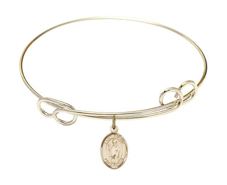 7 1/2 inch Round Double Loop Hamilton Gold Bangle Bracelet with a 14kt Gold Filled Saint Austin charm. Engraved Catholic Saint Jewelry