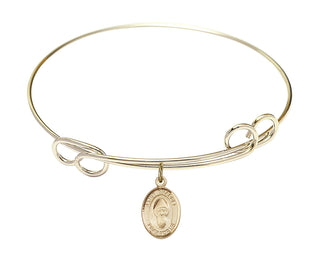 7 1/2 inch Round Double Loop Hamilton Gold Bangle Bracelet with a 14kt Gold Filled Saint Sharbel charm. Engraved Catholic Saint Jewelry