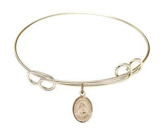 7 1/2 inch Round Double Loop Hamilton Gold Bangle Bracelet with a 14kt Gold Filled Saint Bede the Venerable charm. Engraved Catholic Saint Jewelry