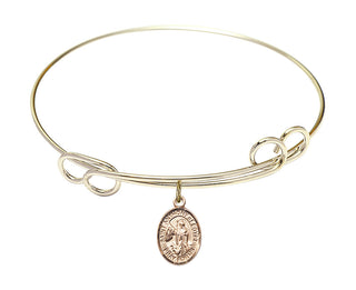 7 1/2 inch Round Double Loop Hamilton Gold Bangle Bracelet with a 14kt Gold Filled Saint Anthony of Egypt charm. Engraved Catholic Saint Jewelry