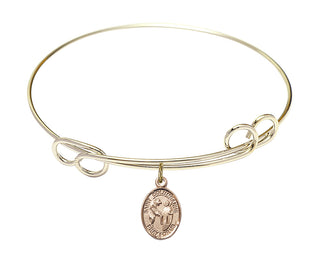 7 1/2 inch Round Double Loop Hamilton Gold Bangle Bracelet with a 14kt Gold Filled Saint Columbanus charm. Engraved Catholic Saint Jewelry