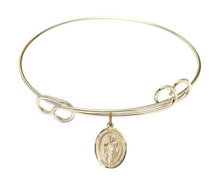 7 1/2 inch Round Double Loop Hamilton Gold Bangle Bracelet with a 14kt Gold Filled Saint Wolfgang charm. Engraved Catholic Saint Jewelry