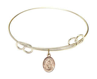 7 1/2 inch Round Double Loop Hamilton Gold Bangle Bracelet with a 14kt Gold Filled Saint Thomas A Becket charm. Engraved Catholic Saint Jewelry