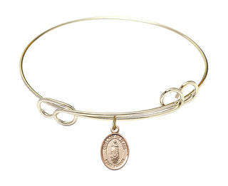 7 1/2 inch Round Double Loop Hamilton Gold Bangle Bracelet with a 14kt Gold Filled Our Lady of Tears charm. Engraved Catholic Saint Jewelry