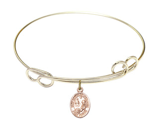 7 1/2 inch Round Double Loop Hamilton Gold Bangle Bracelet with a 14kt Gold Filled Saint Catherine of Bologna charm. Engraved Catholic Saint Jewelry