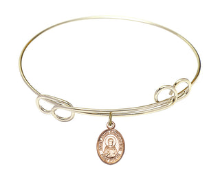 7 1/2 inch Round Double Loop Hamilton Gold Bangle Bracelet with a 14kt Gold Filled Saint John Chrysostom charm. Engraved Catholic Saint Jewelry
