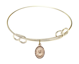 7 1/2 inch Round Double Loop Hamilton Gold Bangle Bracelet with a 14kt Gold Filled Saint Josephine Bakhita charm. Engraved Catholic Saint Jewelry