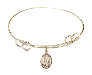 7 1/2 inch Round Double Loop Hamilton Gold Bangle Bracelet with a 14kt Gold Filled Saint Fina charm. Engraved Catholic Saint Jewelry
