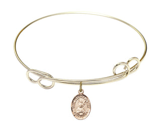 7 1/2 inch Round Double Loop Hamilton Gold Bangle Bracelet with a 14kt Gold Filled Saint Frances of Rome charm. Engraved Catholic Saint Jewelry