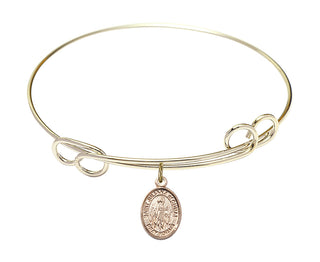7 1/2 inch Round Double Loop Hamilton Gold Bangle Bracelet with a 14kt Gold Filled Saint Juliana of Cumae charm. Engraved Catholic Saint Jewelry