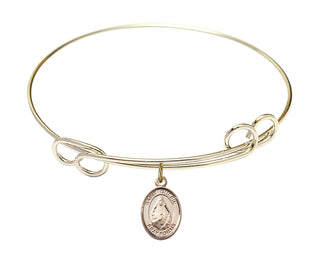 7 1/2 inch Round Double Loop Hamilton Gold Bangle Bracelet with a 14kt Gold Filled Saint Theodora charm. Engraved Catholic Saint Jewelry