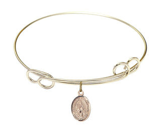 7 1/2 inch Round Double Loop Hamilton Gold Bangle Bracelet with a 14kt Gold Filled Our Lady of Assumption charm. Engraved Catholic Saint Jewelry