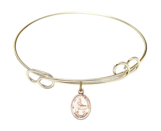 7 1/2 inch Round Double Loop Hamilton Gold Bangle Bracelet with a 14kt Gold Filled Blessed Emilee Doultremont charm. Engraved Catholic Saint Jewelry