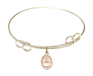 7 1/2 inch Round Double Loop Hamilton Gold Bangle Bracelet with a 14kt Gold Filled Saint Pauline Visintainer charm. Engraved Catholic Saint Jewelry