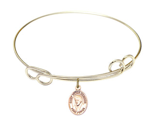 7 1/2 inch Round Double Loop Hamilton Gold Bangle Bracelet with a 14kt Gold Filled Saint Peter Canisius charm. Engraved Catholic Saint Jewelry