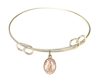 7 1/2 inch Round Double Loop Hamilton Gold Bangle Bracelet with a 14kt Gold Filled Saint Nathanael charm. Engraved Catholic Saint Jewelry