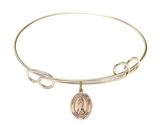 7 1/2 inch Round Double Loop Hamilton Gold Bangle Bracelet with a 14kt Gold Filled Our Lady of Kibeho charm. Engraved Catholic Saint Jewelry
