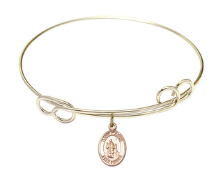 7 1/2 inch Round Double Loop Hamilton Gold Bangle Bracelet with a 14kt Gold Filled Saint Maron charm. Engraved Catholic Saint Jewelry