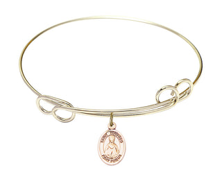 7 1/2 inch Round Double Loop Hamilton Gold Bangle Bracelet with a 14kt Gold Filled Saint Winifred of Wales charm. Engraved Catholic Saint Jewelry
