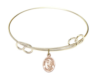 7 1/2 inch Round Double Loop Hamilton Gold Bangle Bracelet with a 14kt Gold Filled Saint Margaret Mary Alacoque charm. Engraved Catholic Saint Jewelry