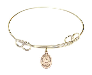 7 1/2 inch Round Double Loop Hamilton Gold Bangle Bracelet with a 14kt Gold Filled Saint Mary Mackillop charm. Engraved Catholic Saint Jewelry