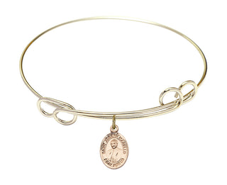 7 1/2 inch Round Double Loop Hamilton Gold Bangle Bracelet with a 14kt Gold Filled Saint Joseph Marello charm. Engraved Catholic Saint Jewelry