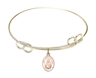 7 1/2 inch Round Double Loop Hamilton Gold Bangle Bracelet with a 14kt Gold Filled Saint Jadwiga of Poland charm. Engraved Catholic Saint Jewelry