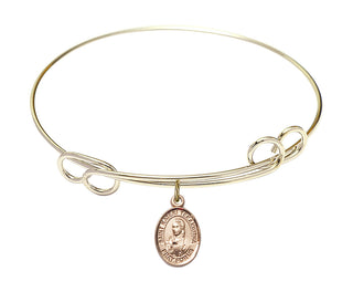 7 1/2 inch Round Double Loop Hamilton Gold Bangle Bracelet with a 14kt Gold Filled Saint Kateri Tekakwitha charm. Engraved Catholic Saint Jewelry