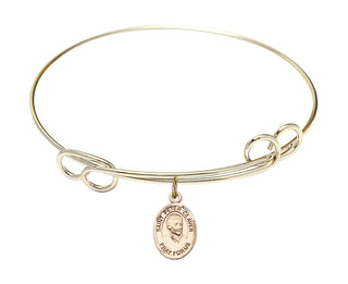 7 1/2 inch Round Double Loop Hamilton Gold Bangle Bracelet with a 14kt Gold Filled Saint Peter Claver charm. Engraved Catholic Saint Jewelry
