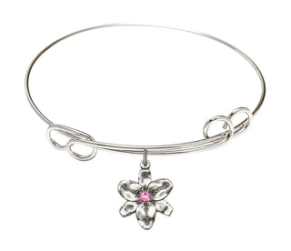 7 1/2 inch Round Double Loop Rhodium Bangle Bracelet with a Sterling Silver Chastity charm.
