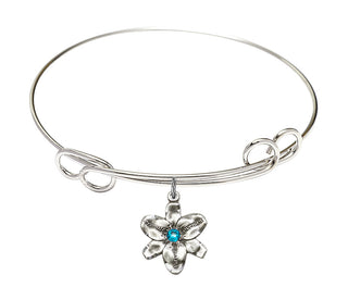 7 1/2 inch Round Double Loop Rhodium Bangle Bracelet with a Sterling Silver Chastity charm.