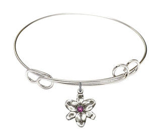 7 1/2 inch Round Double Loop Rhodium Bangle Bracelet with a Sterling Silver Chastity charm.