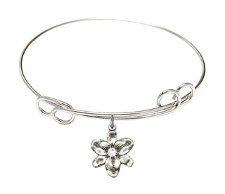 7 1/2 inch Round Double Loop Rhodium Bangle Bracelet with a Sterling Silver Chastity charm.
