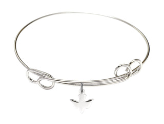 7 1/2 inch Round Double Loop Rhodium Bangle Bracelet with a Sterling Silver Holy Spirit charm.