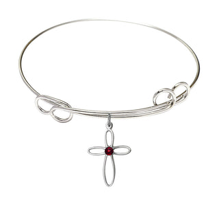 7 1/2 inch Round Double Loop Rhodium Bangle Bracelet with a Sterling Silver Loop Cross charm.
