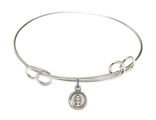 7 1/2 inch Round Double Loop Rhodium Bangle Bracelet with a Sterling Silver Miraculous charm.