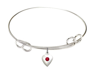7 1/2 inch Round Double Loop Rhodium Bangle Bracelet with a Sterling Silver Heart charm.